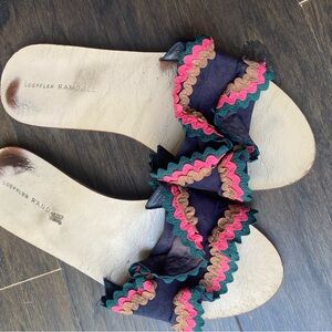 Loeffler Randall Birdie Suede Flat Ruffled Sandals Size 9